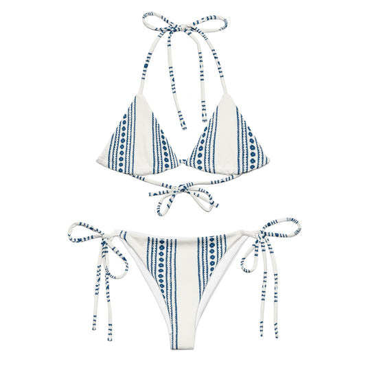 Blue white lined bikini set